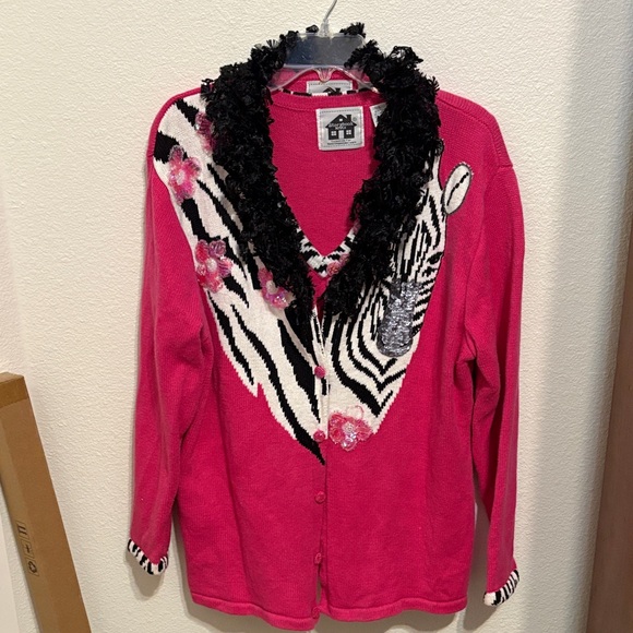 Storybook Knits for HSN Pink Tank Top with Zebra Trim and coordinating cardigan - Picture 2 of 11